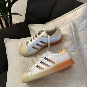 adidas Kids White Sneakers with Peach Accents